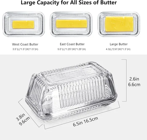 Vista 2 de Mantequillera de cristal transparente con tapa para encimera, plato de mantequilla de cristal de 6.5 pulgadas con tapa, bandeja de mantequilla