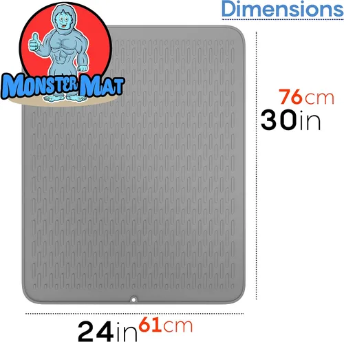 Vista 4 de Monster Mat - Tapete de silicona extra grande para secar platos (30 x 24 pulgadas), tapete de silicona resistente y de secado rápido, tapete