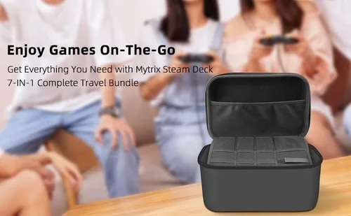 Vista 4 de Juego completo de accesorios de viaje de Steam Deck 6 en 1 Mytrix de almacenamiento duro para todo tipo de protección antigolpes, forro suave