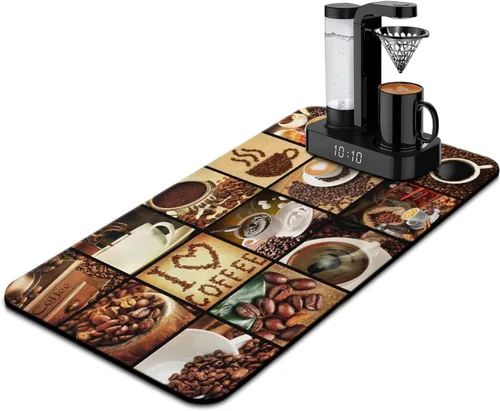 Vista 84 de Tapete de barra de café para encimeras 19inx12in, absorbente para ocultar las manchas, antideslizante, accesorios para bar de cafetería, cabe debajo