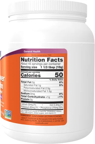 Vista 2 de NOW Foods Supplements,Sunflower Lecithin with Naturally Occurring Phosphatidyl Choline and Other Phosphatides,Powder,1-Pound,(Pack of 2)