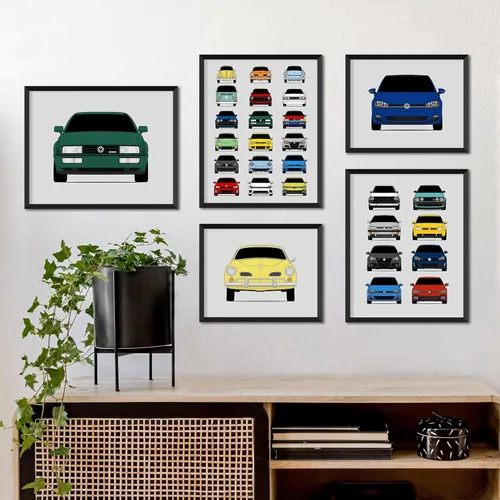 Vista 3 de Custom Car Posters Póster hecho a mano compatible con Volkswagen Evolution Print Wall Art Decor of the Best of VW Generations, multicolor, 8 x 10