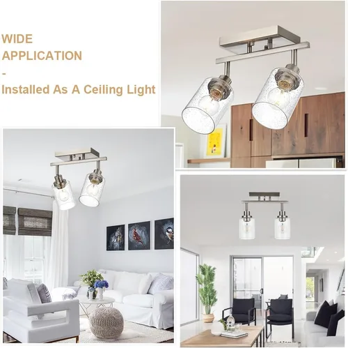 Vista 3 de 2-Luz de Pared con Foco y Sombra de Vidrio Sembrado, Iluminación Moderna de Techo en Níquel Cepillado para Pasillo y Baño