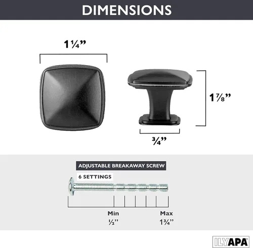 Vista 2 de Ilyapa - Pomos para gabinete – muchos estilos diferentes y cantidades de paquete para elegir., Negro, IL-CABKSQ-BK10