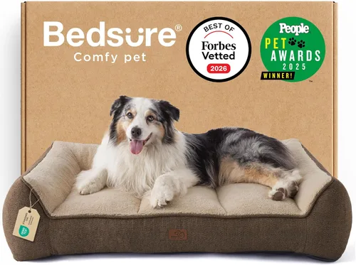 Vista 18 de Bedsure Camas ortopédicas para perros de tamaño grande, cama extra gruesa de apoyo para perros grandes con funda impermeable lavable, sofá cama