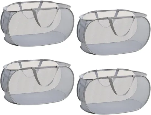 Vista 15 de 4 Piezas Cesta de Lavandería Desmontable con Malla y Mangos Duraderos, Cestas de Lavandería Plegables, Cesta de Ropa Plegable para Dormitorio Azul