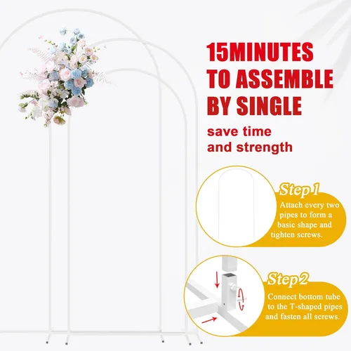 Vista 4 de Putros Soporte de arco metálico Chiara para boda, juego de 3 soportes de fondo de arco cuadrado con arcos arqueados de 2.2 m, 2 m, 1.8 m