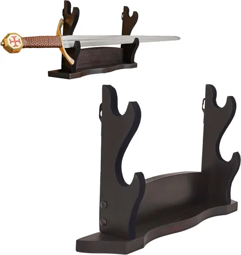 Vista 15 de Lord of Battles Soporte medieval de madera maciza para espada, soporte para espada, exhibición de espada de gladiador, soporte para espada katana