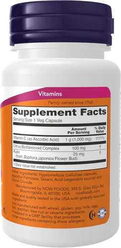 Vista 2 de Now Foods Suplementos, Vitamina C-1,000 con escaramujos y bioflavonoides, Protección antioxidante*, 30 cápsulas vegetales
