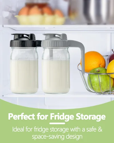 Vista 5 de Jarra de vidrio de 32 onzas con tapa y boquilla de vertido en forma de V, jarra de leche materna de 1 cuarto de galón, doble a prueba de fugas