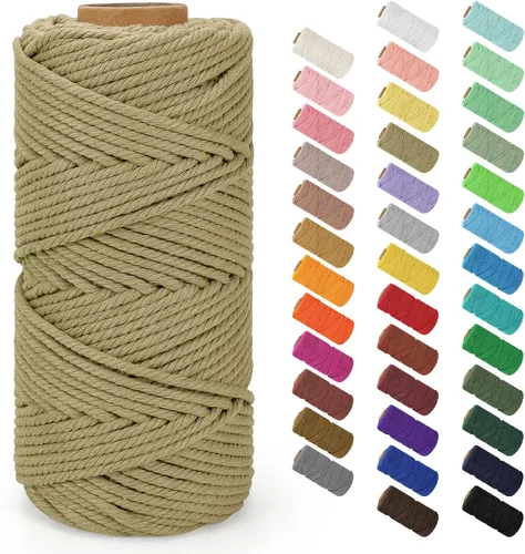 Vista 118 de Cuerda de macramé de 0.079 in x 220 yardas (656 pies), cuerda de algodón natural para colgar en la pared, ganchos de plantas, manualidades, Verde