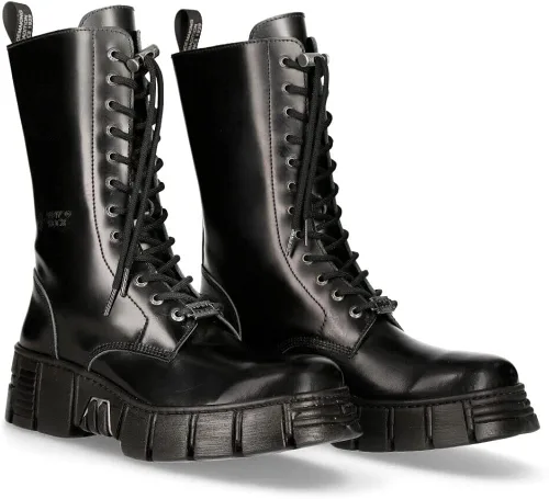 Vista 4 de New Rock Botas altas M-WALL027N-C2 para hombre, de piel negra, estilo gótico, para pared, para motociclista, torre de becerro