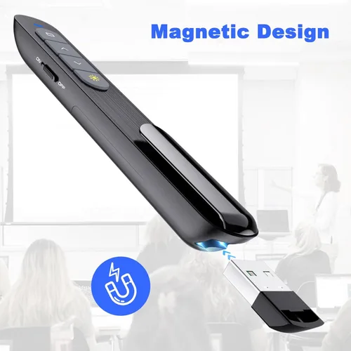 Vista 5 de (2 unidades) Presentador inalámbrico remoto puntero de presentación clicker con hipervínculo y control de volumen USB PowerPoint Slide Advancer