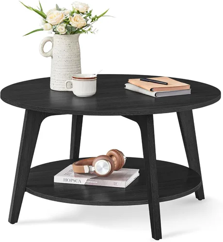 Vista 8 de VASAGLE Colección MAEZO - Mesa de café redonda, mesa central de 2 niveles con almacenamiento, patas cónicas, transiciones curvas, 31.5 pulgadas