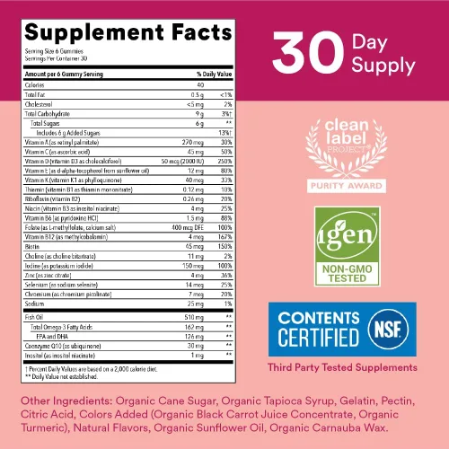 Vista 7 de SmartyPants Gomitas multivitamínicas para niños pequeños: aceite de pescado Omega 3 (EPA/DHA), vitamina D3, C, vitamina B12, B6 y gomitas