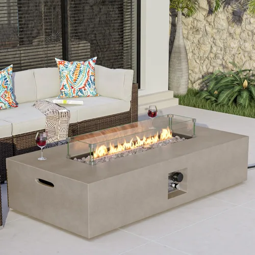 Vista 10 de COSIEST mesa de café con fogata a propano para exteriores con base redonda de 40.5 pulgadas de terrazo blanco, patio calefactor, certificada