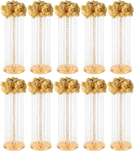 Vista 10 de 2 jarrones de flores de boda de 21.9 pulgadas de alto, centros de mesa plateados para mesa de boda, soporte alto de flores, centro de mesa