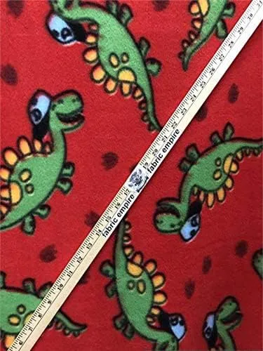 Tela de invierno con estampado de forro polar DINO BRO fondo rojo / 58 pulgadas de ancho/vendido por yarda