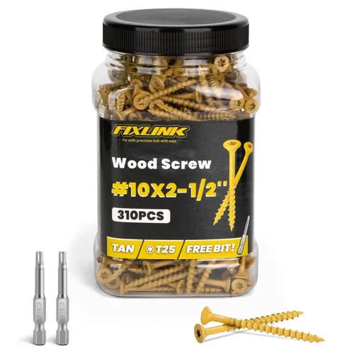 Vista 75 de Tornillos para madera de 2-1/2 pulgadas, tornillos para terraza FIXLINK #10 x 2-1/2", 310 piezas, recubiertos con epoxi, broca de estrella T25