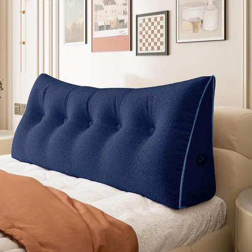 Vista 21 de Almohada de cabecero de 11 libras engrosada tamaño queen para sentarse en la cama, almohada de apoyo para la espalda para leer con bolsillo lateral