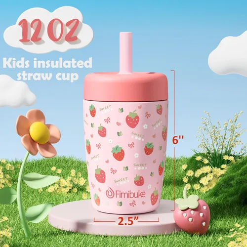 Vista 2 de Fimibuke Vasos para niños y niños pequeños, a prueba de derrames, 12 onzas, con aislamiento Capybara, vaso de paja para niños pequeños, botella