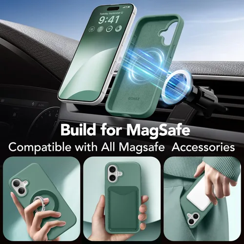 Vista 686 de GONEZ Funda magnética para iPhone 14, compatible con Magsafe, con protector de pantalla + protector de cámara, forro de microfibra antiarañazos