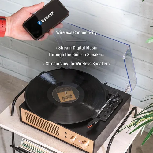 Vista 3 de Crosley CR6045A-BK Miles 3-Velocidades Bluetooth Entrada/Salida Reproductor de Discos Tocadiscos con Altavoces Integrados, Negro