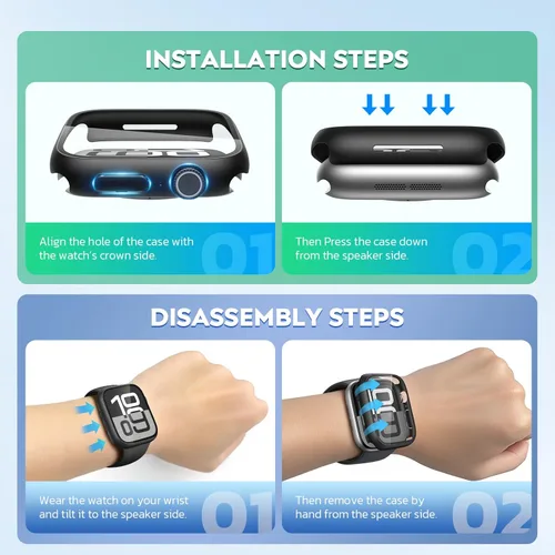 Vista 7 de Misxi - Juego de 2 fundas rígidas de policarbonato y protector de pantalla de vidrio templado compatibles con Apple Watch serie 9 (2023) serie 8