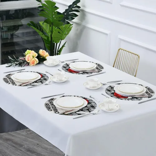 Vista 7 de Rabbit Merry Christmas Black Plaid Natural placemats Round Waterproof placemats for Kitchen Table Set of 4 15x15 in manteles para comedor