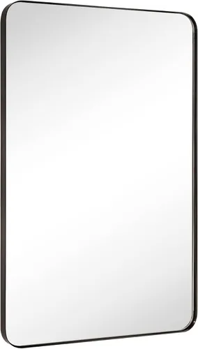 Vista 10 de GRACTO Espejo de baño con marco de metal dorado cepillado de 24 x 30 pulgadas para pared en acero inoxidable redondeado rectangular espejo