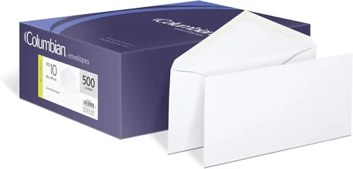 Columbian Sobres #10, sello engomado, negocios ejecutivos, 4-18 x 9-12 pulgadas, blanco, 500 por caja (CO125)