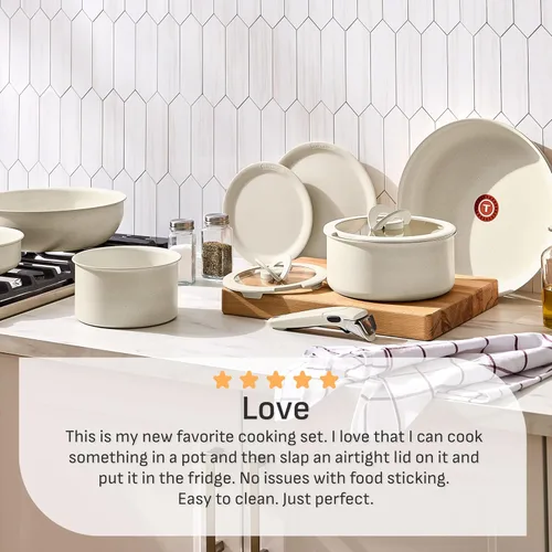 Vista 5 de T-fal Ingenio Essentials - Juego de utensilios de cocina con mango desmontable/extraíble de 11 piezas, granito titanio antiadherente, inducción