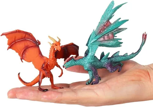 Vista 3 de Hiawbon Kit de 12 figuras de dragón de 3 pulgadas, pintadas a mano, modelos de dragón de plástico para decoración del hogar, estado al aire libre