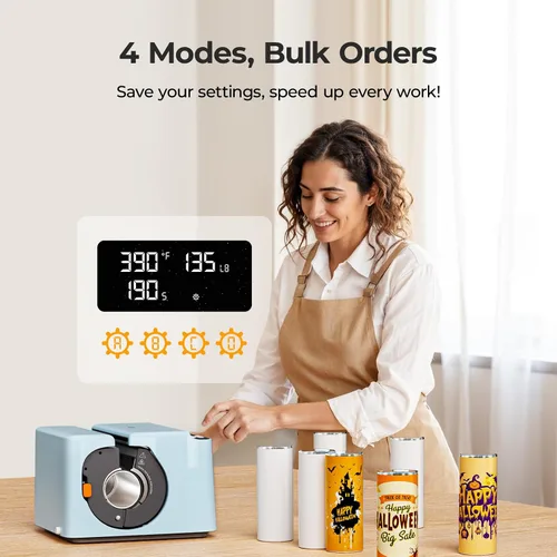Vista 8 de HTVRONT Prensa de Calor Automática para Vasos - Máquina Prensadora de Calor para Vasos A200, Presión Ajustable y Accesorio de Placa de Calor