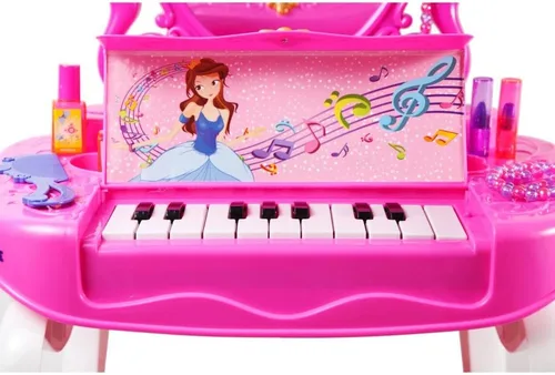 Vista 7 de Juego de tocador de princesas para niñas con 16 accesorios de moda y maquillaje, teclado de piano funcional y luces intermitentes, ideal para niños