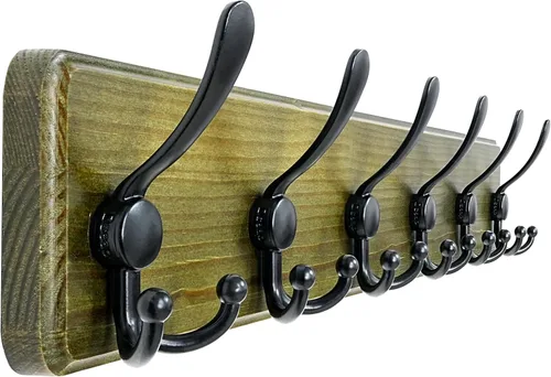 Vista 38 de Dseap Perchero de pared – Resistente 38-1/4 pulgadas de largo, con 10 tri-ganchos personalizados reforzados, colgador de pared de madera maciza