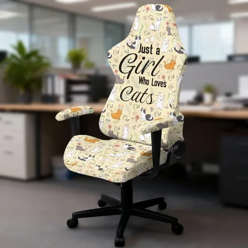 Vista 4 de Funda para silla de juegos de gatos lindos para niñas y hombres, fundas florales para reposabrazos elásticas, ergonómicas, protector de escritorio