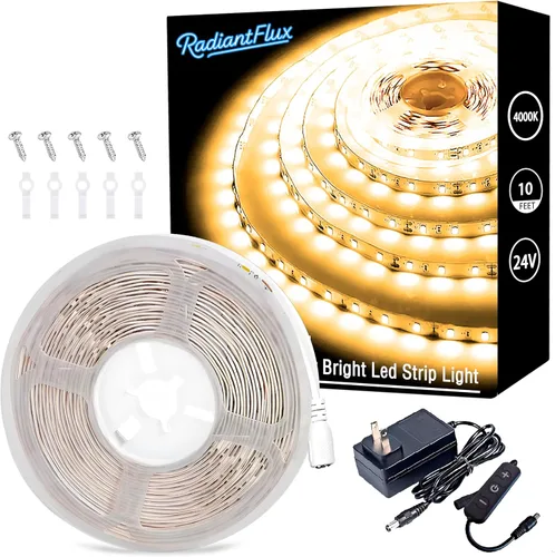 Vista 13 de Kit de iluminación debajo del gabinete Tiras pequeñas de luz LED de 10 pies blancas, tira de luces LED flexible regulable, 180 LED, súper brillantes