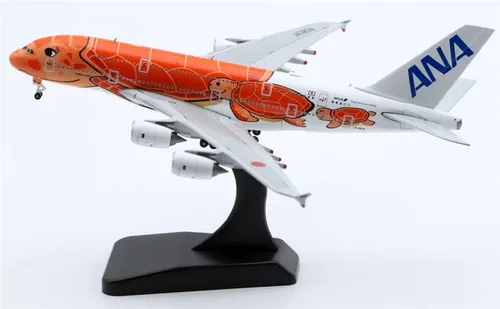 Vista 6 de JC Wings ANA Kala Airbus A380 JA383A Tortuga Naranja 1:500 DIECAST modelo de avión preconstruido