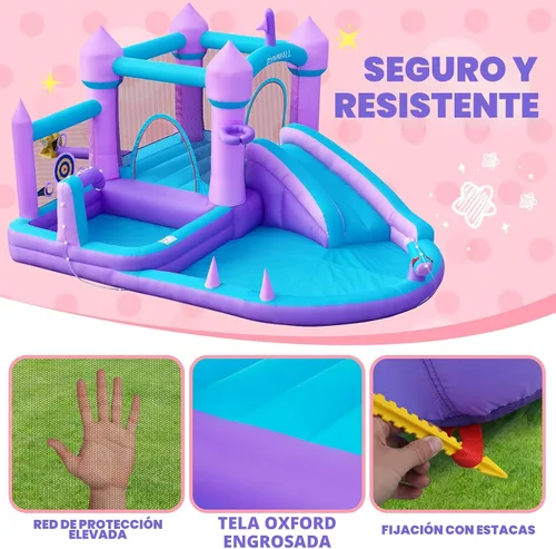 Vista 4 de Casa de Rebotes Inflable para Niños 3-8, Castillo Hinchable Grande Morado con Tobogán, Soplador de Aire de 480W, Espacio para Saltar, Piscina