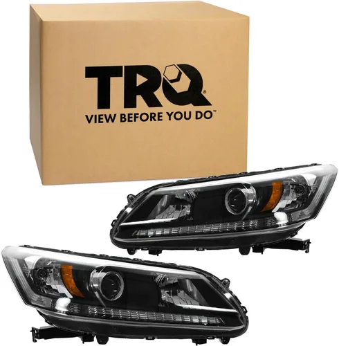 Vista 77 de TRQ Juego de Conjunto de Ensamble de Faros de 2 Piezas de Desempeño Halógeno con Marco Cromado Conductor y Lado del Pasajero Compatible con Mercedes