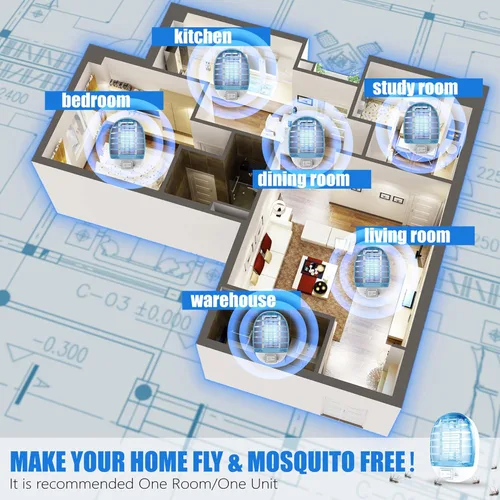 Vista 7 de Exterminador de insectos para interiores, trampa para moscas para interiores, mata mosquitos electrónico con luces azules para sala de estar, hogar