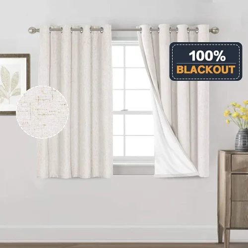 Vista 505 de Primitive - Cortinas opacas 100 % de lino texturizado natural para dormitorio, sala de estar, cortinas para ahorra energía, tela de arpillera