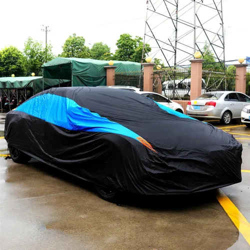 Vista 9 de MORNYRAY Funda impermeable para auto para todo tipo de clima, protección UV, resistente al viento, para exteriores, ajuste universal para sedán Azul