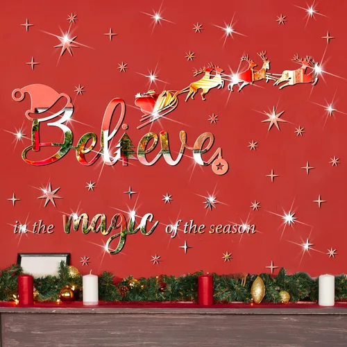 Vista 2 de Calcomanías acrílicas navideñas para pared, pegatinas con citas de fe, calcomanías 3D de espejo DIY, calcomanías navideñas de Cristo, decoración