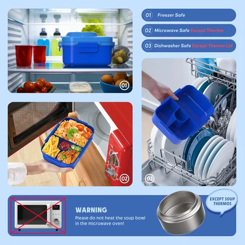 Vista 7 de DaCool - Lonchera mejorada para niños con termo para comida caliente 1400ml, caja bento para niños con termo pequeño de 5oz para niños y niñas