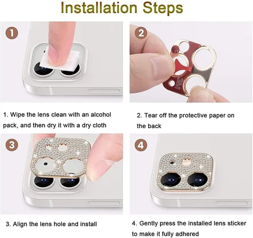 Vista 5 de Paquete de 2 fundas protectoras completas para lente de cámara compatibles con iPhone 3D con diamantes brillantes y brillantes, accesorios