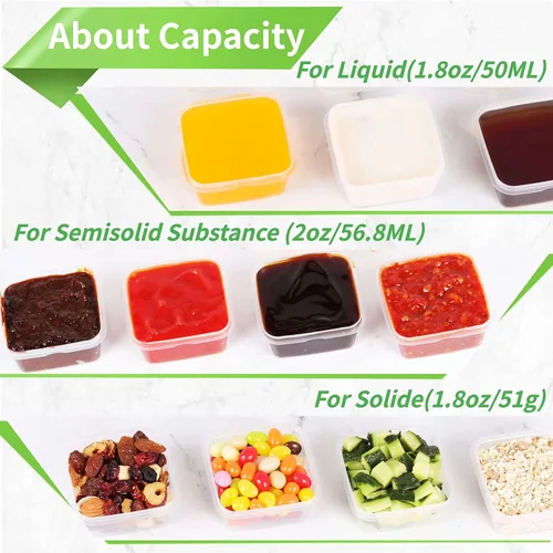 Vista 6 de Recipientes de 4 onzas y 2 onzas con tapas (paquete de 200), pequeños recipientes de plástico para condimentos con tapas, vasos de gelatina, tazas