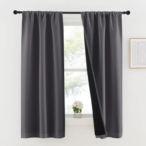Vista 26 de NICETOWN Biscotti Beige 100% Cortinas opacas de 45" de largo para cocina, bolsillo con varilla para sótano completamente opaco, cortinas térmicas