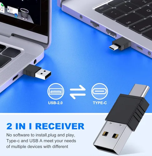 Vista 3 de DINOSTRIKE Presentador inalámbrico remoto con control de mouse de aire, USB recargable A y C Presentación Clicker Puntero PPT RF 2.4GhZ PowerPoint